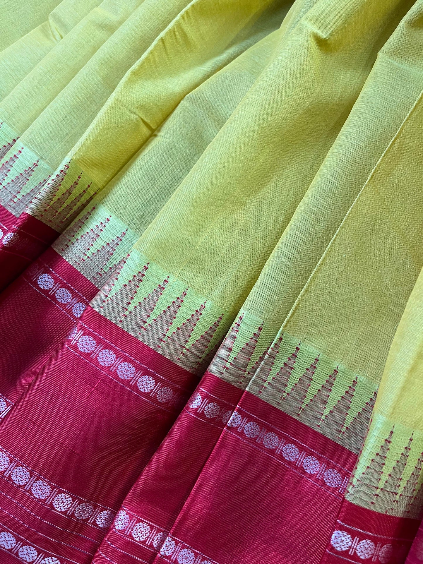 YELLOW COTTON PURE HANDLOOM KANJIVARAM SAREE
