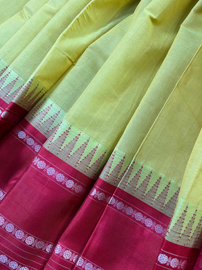 YELLOW COTTON PURE HANDLOOM KANJIVARAM SAREE