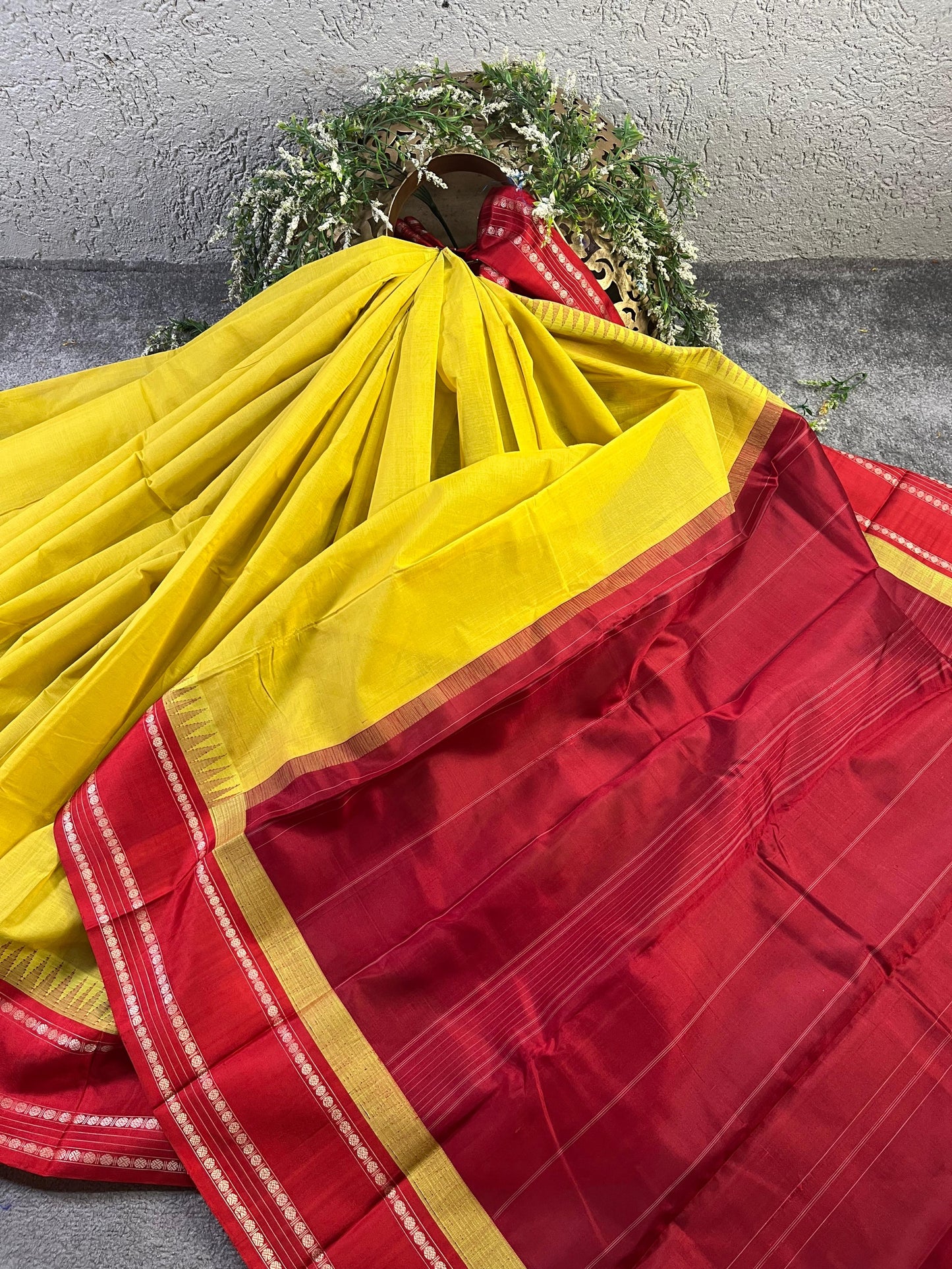 YELLOW COTTON PURE HANDLOOM KANJIVARAM SAREE