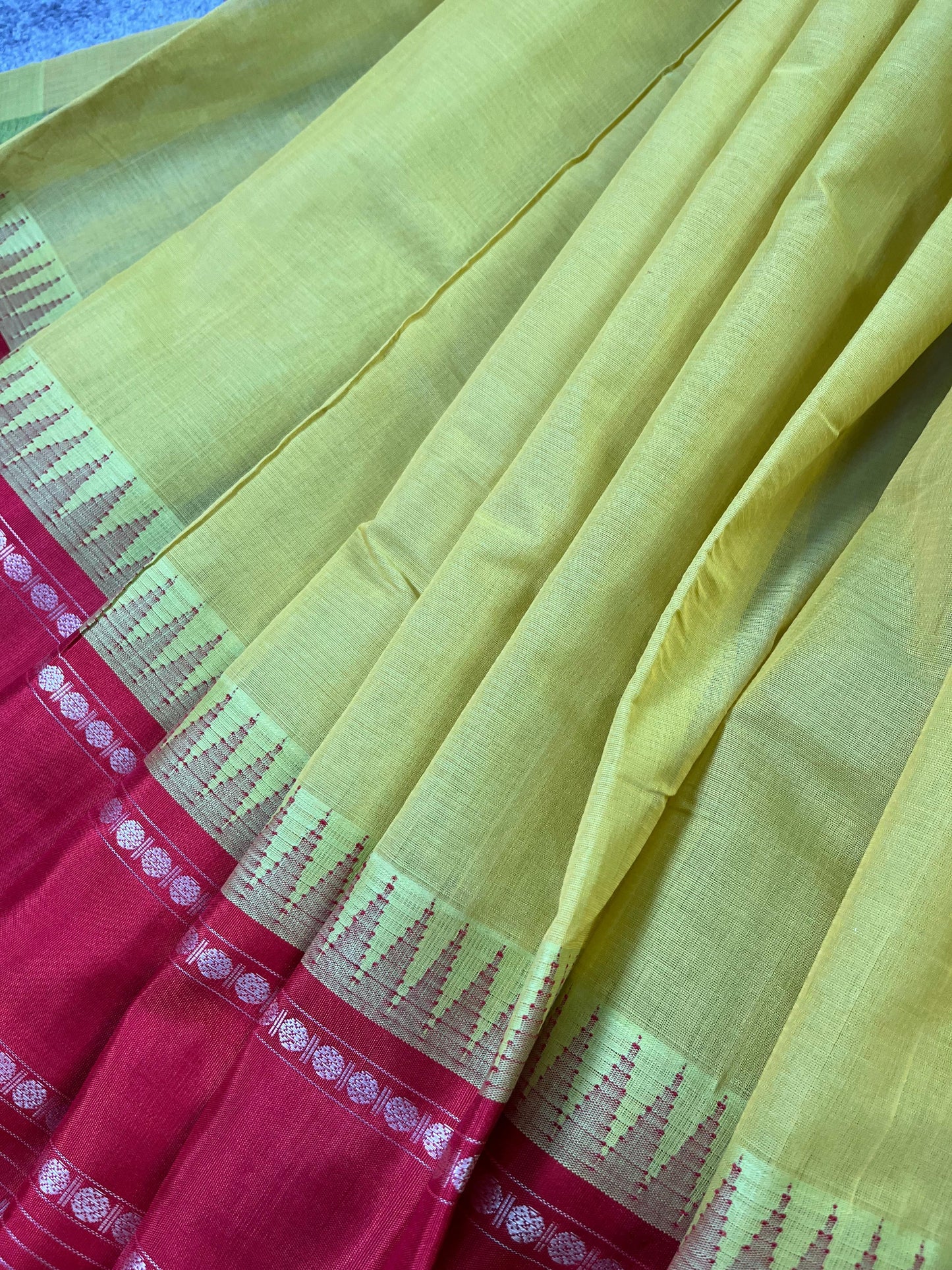 YELLOW COTTON PURE HANDLOOM KANJIVARAM SAREE
