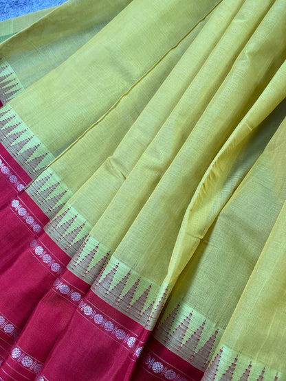YELLOW COTTON PURE HANDLOOM KANJIVARAM SAREE