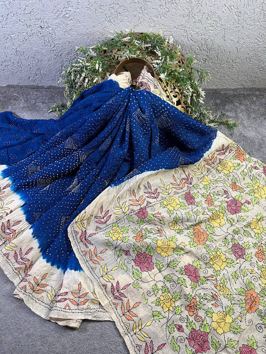 BLUE TASSAR PURE HANDLOOM BHANDEJ SAREE