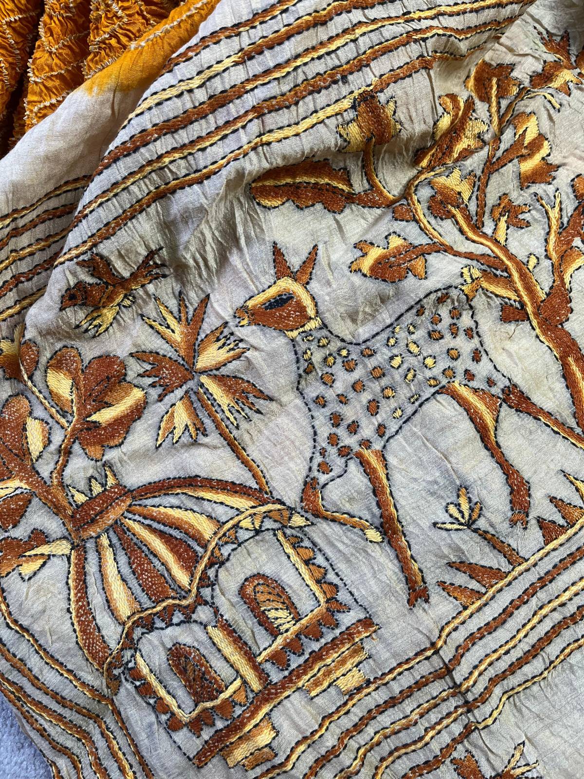 TURMERIC YELLOW TASSAR PURE HANDLOOM BANDHEJ SAREE