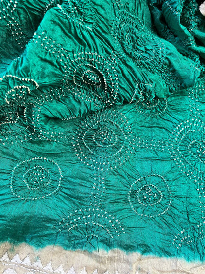 SEA GREEN TASSAR PURE HANDLOOM BANDHEJ SAREE