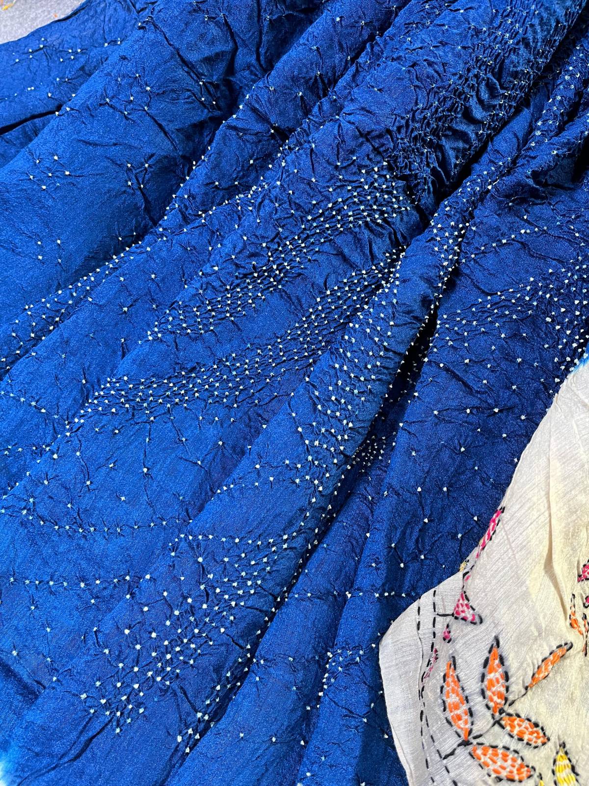 BLUE TASSAR PURE HANDLOOM BANDHEJ SAREE