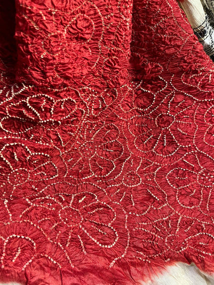 RED TASSAR PURE HANDLOOM BANDHEJ SAREE