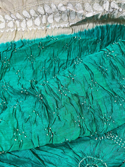 SEA GREEN TASSAR PURE HANDLOOM BANDHEJ SAREE