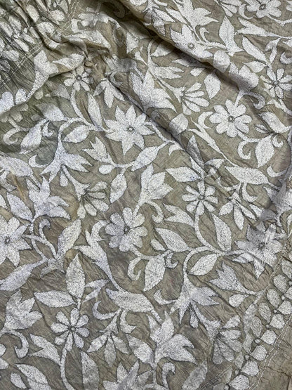 SEA GREEN TASSAR PURE HANDLOOM BANDHEJ SAREE