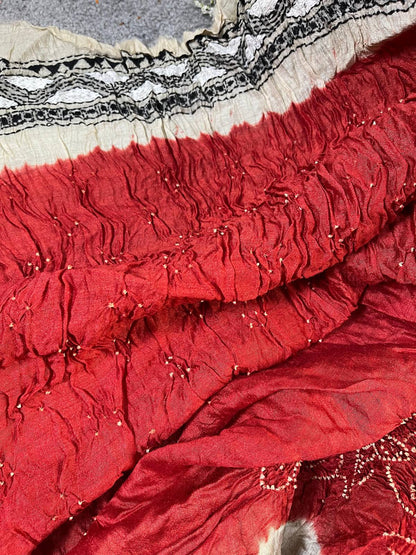 RED TASSAR PURE HANDLOOM BANDHEJ SAREE