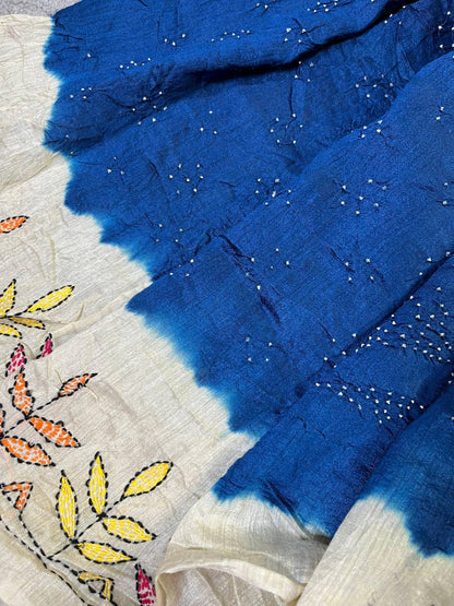 BLUE TASSAR PURE HANDLOOM BANDHEJ SAREE