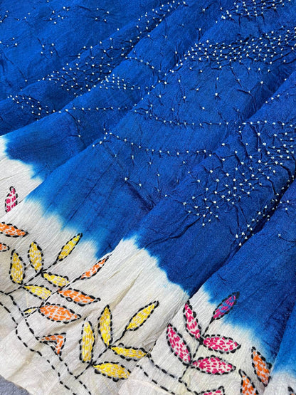 BLUE TASSAR PURE HANDLOOM BANDHEJ SAREE