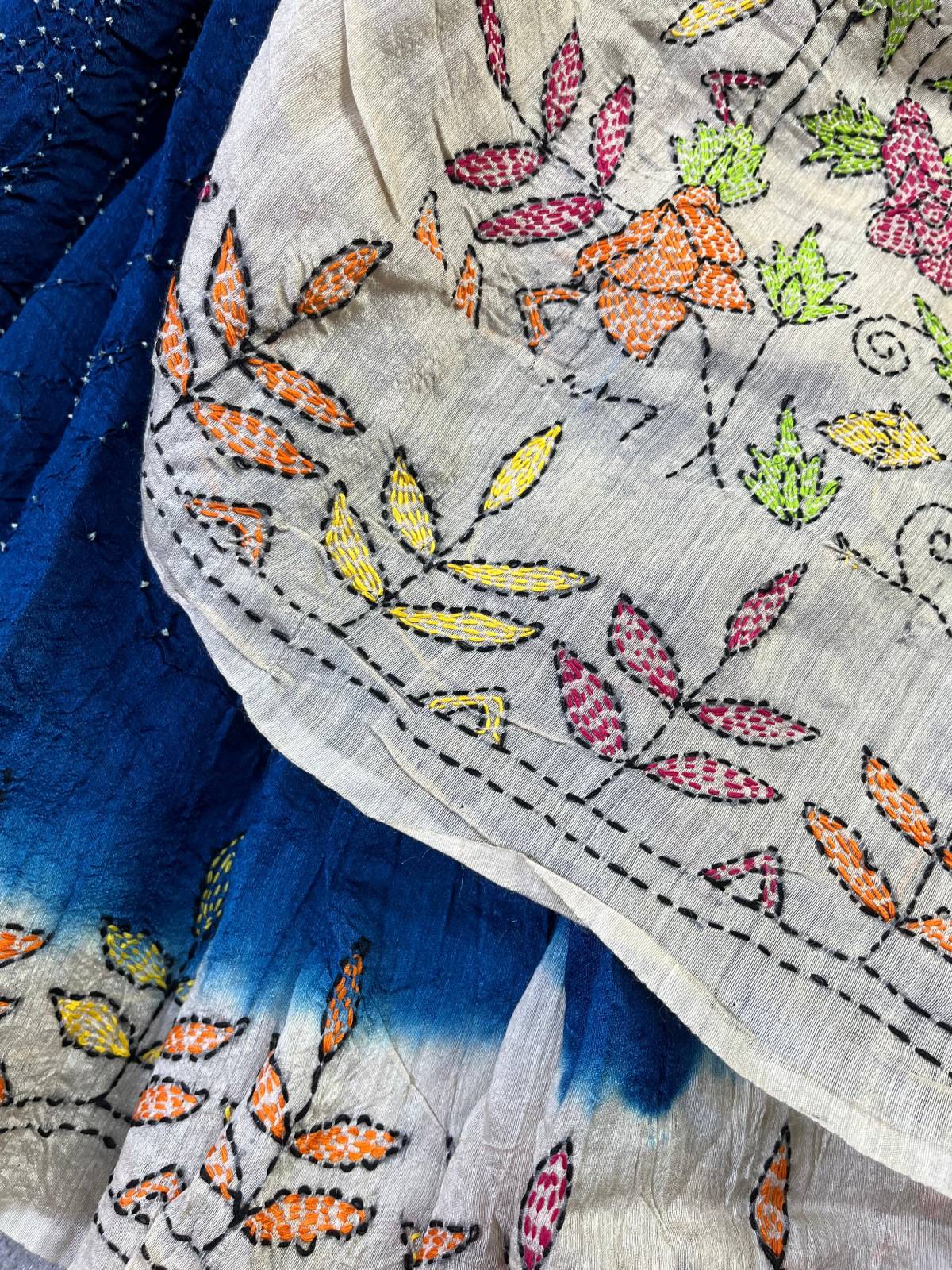 BLUE TASSAR PURE HANDLOOM BANDHEJ SAREE