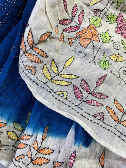 BLUE TASSAR PURE HANDLOOM BANDHEJ SAREE