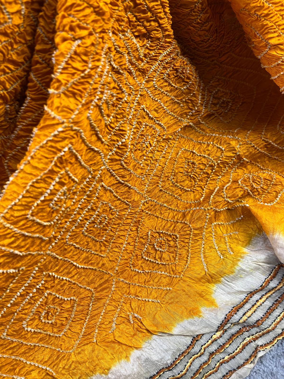 TURMERIC YELLOW TASSAR PURE HANDLOOM BANDHEJ SAREE