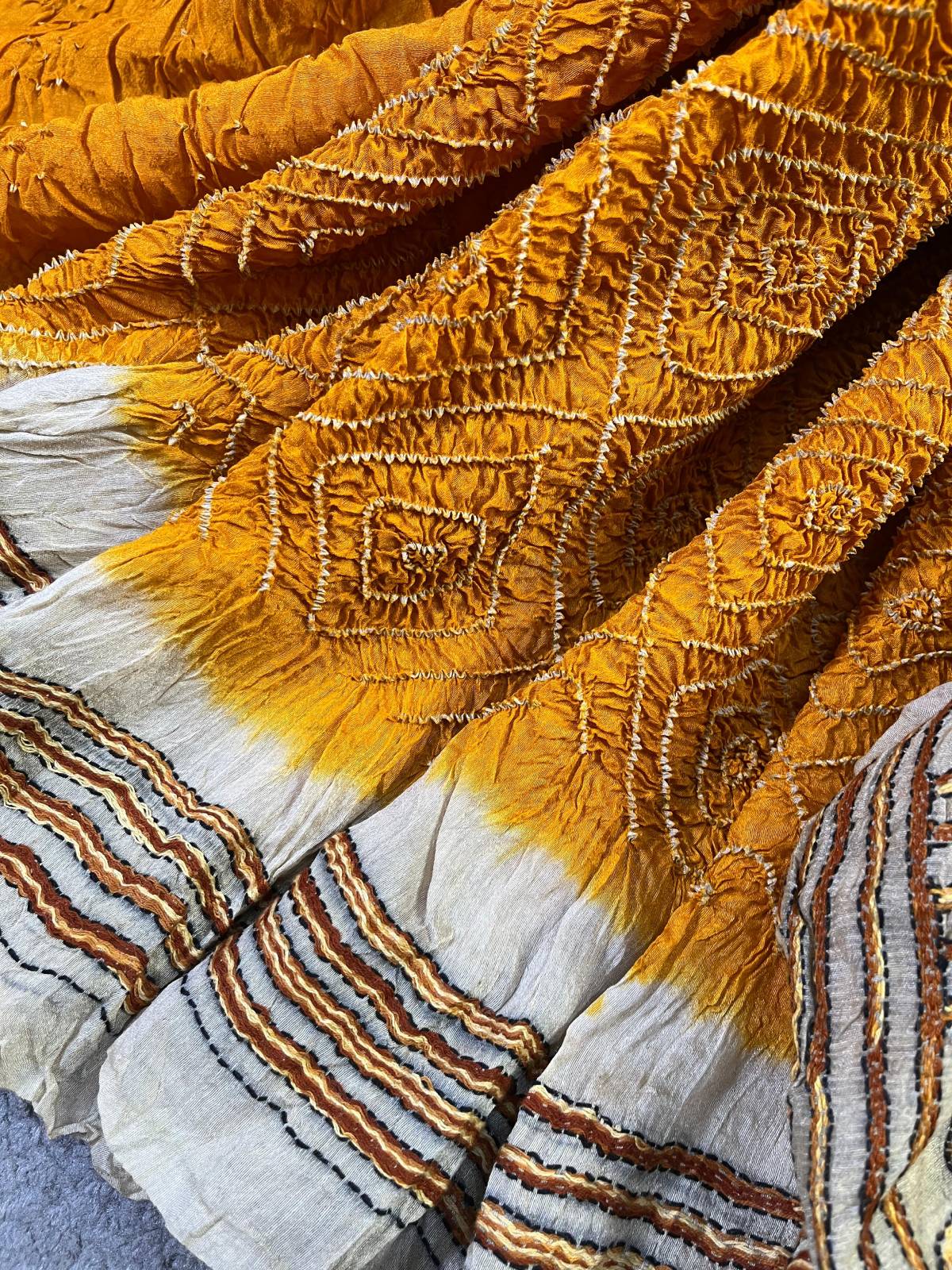 TURMERIC YELLOW TASSAR PURE HANDLOOM BANDHEJ SAREE