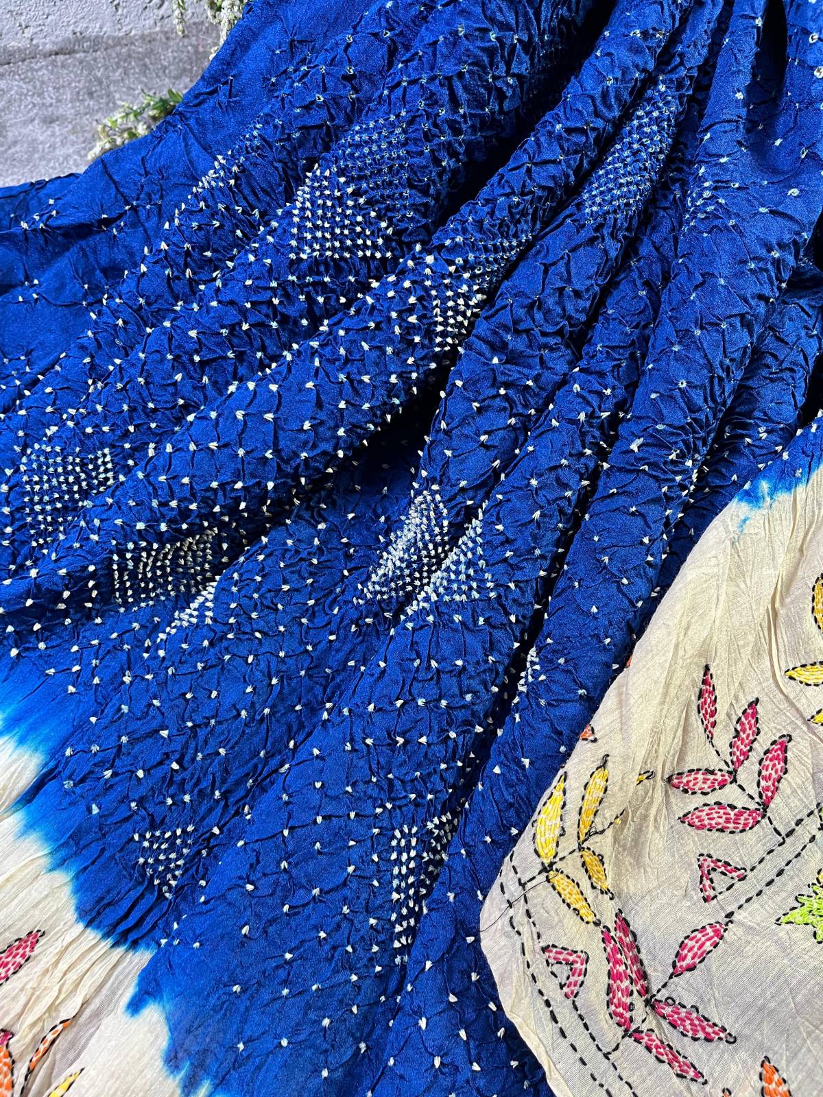 BLUE TASSAR PURE HANDLOOM BHANDEJ SAREE