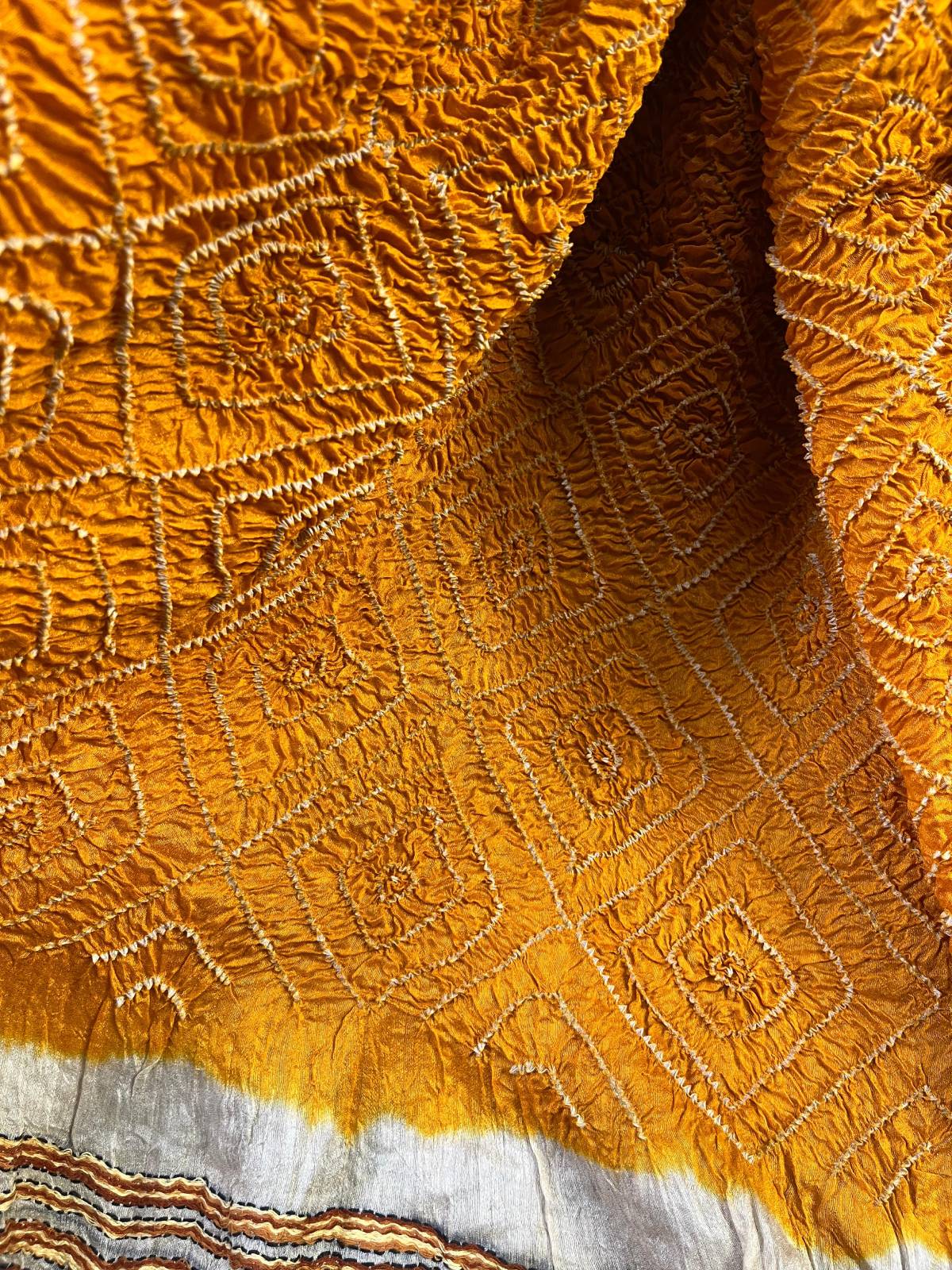 TURMERIC YELLOW TASSAR PURE HANDLOOM BANDHEJ SAREE