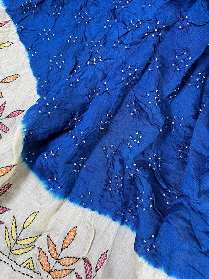 BLUE TASSAR PURE HANDLOOM BHANDEJ SAREE
