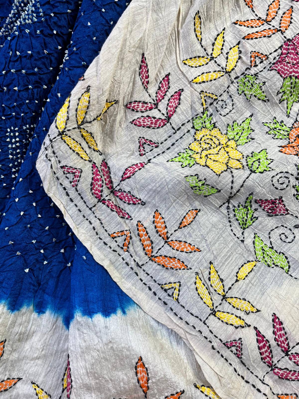 BLUE TASSAR PURE HANDLOOM BHANDEJ SAREE