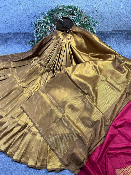 GOLD KATAN TISSUE PURE HANDLOOM BANARASI SAREE