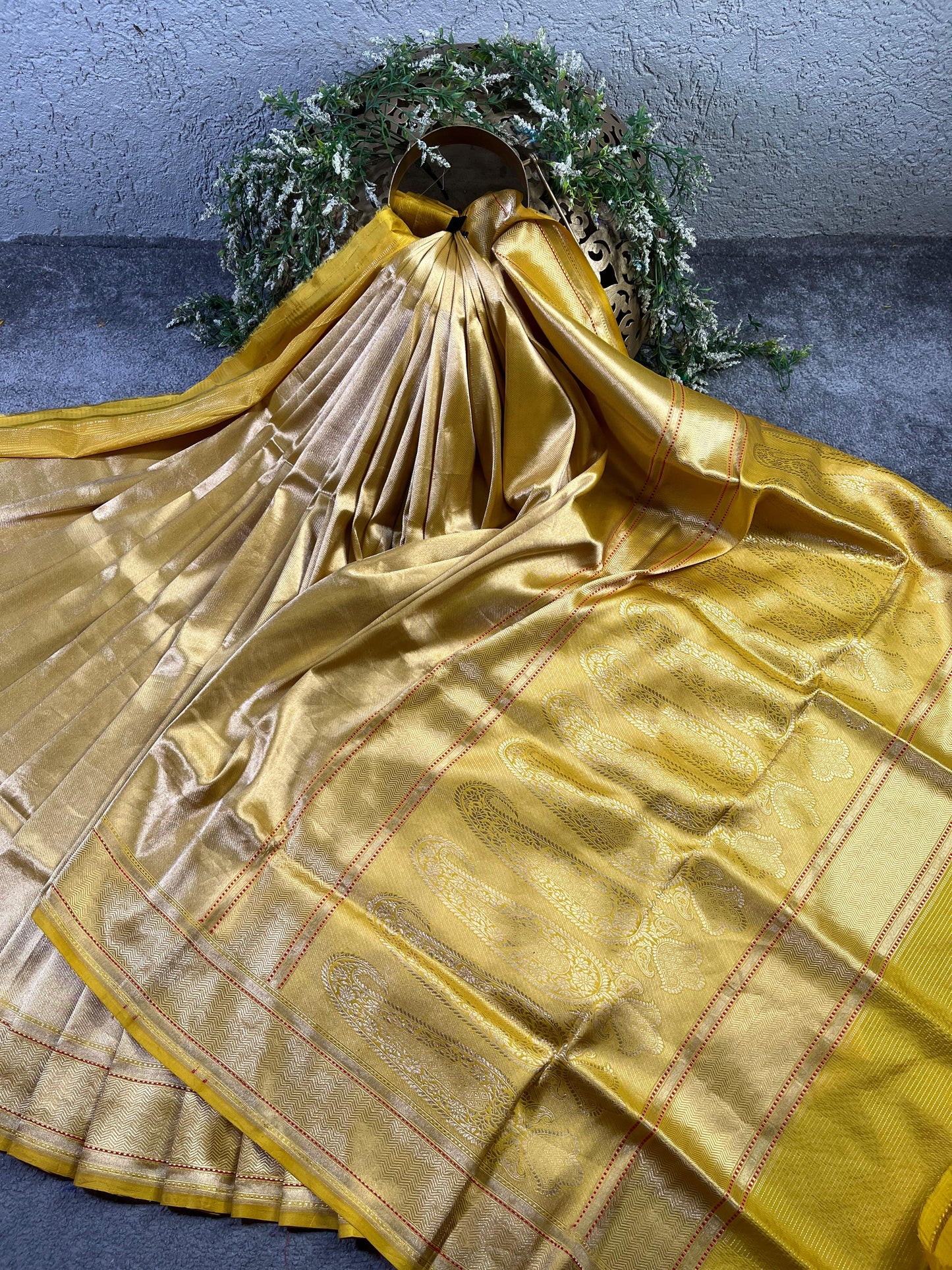 YELLOW KATAN TISSUE PURE HANDLOOM BANARASI SAREE