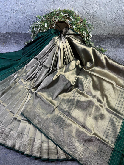 SILVER KATAN TISSUE PURE HANDLOOM BANARASI SAREE
