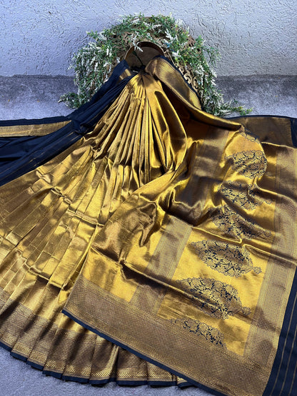 GOLD KATAN TISSUE PURE HANDLOOM BANARASI SAREE