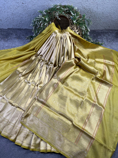 NEON GREEN KATAN TISSUE PURE HANDLOOM BANARASI SAREE