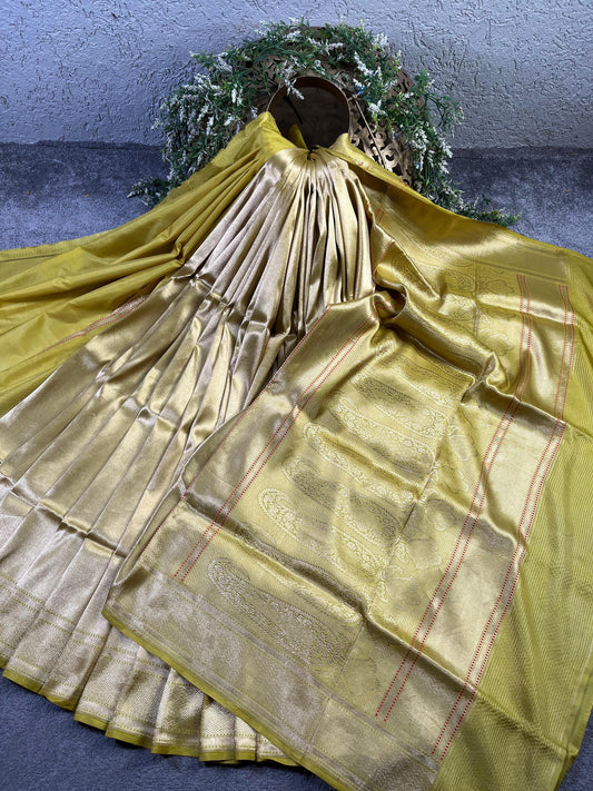 NEON GREEN KATAN TISSUE PURE HANDLOOM BANARASI SAREE