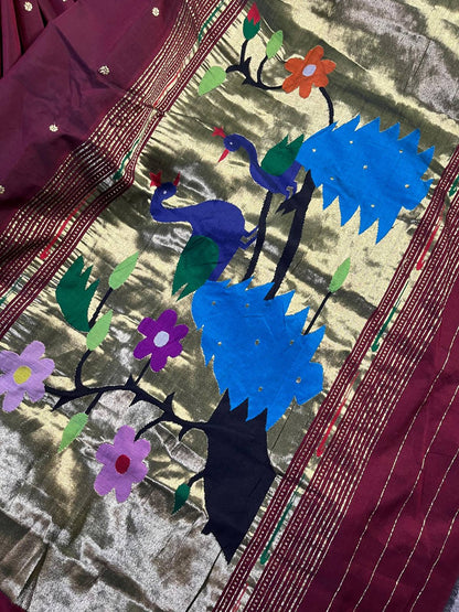 DARK WINE PURE HANDLOOM COTTON PAITHANI SAREE