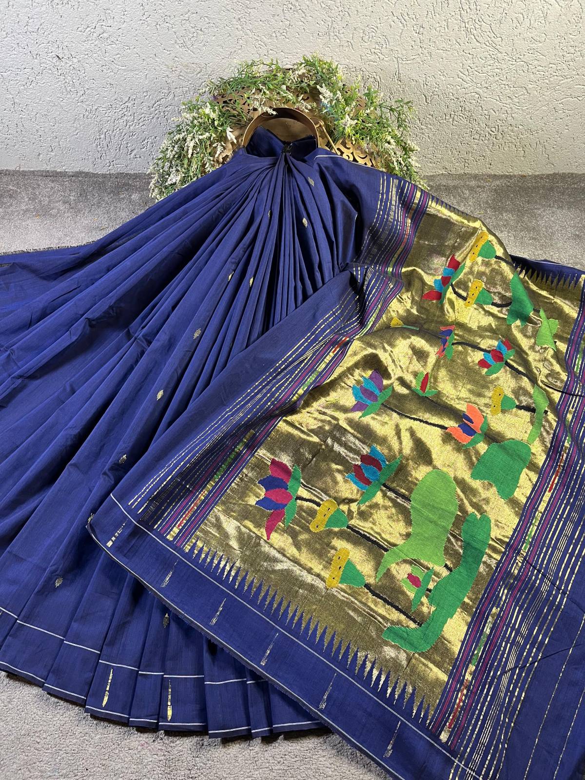 MIDNIGHT BLUE PURE HANDLOOM COTTON PAITHANI SAREE