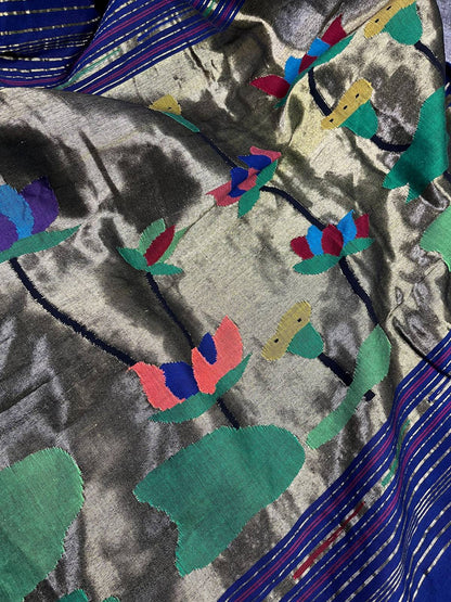 MIDNIGHT BLUE PURE HANDLOOM COTTON PAITHANI SAREE