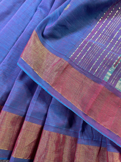 BLUE PINK PURE HANDLOOM COTTON PAITHANI SAREE