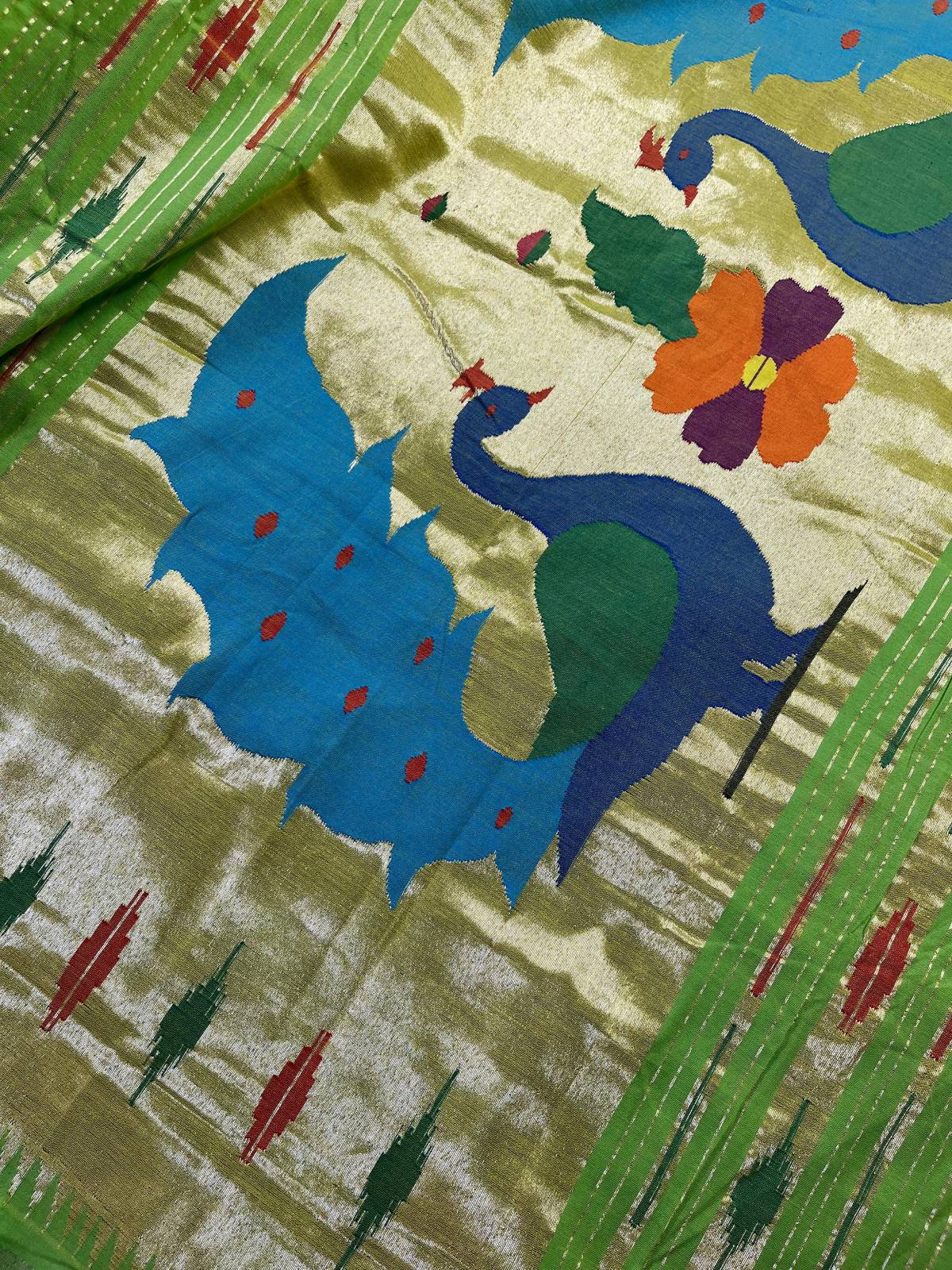 NEON GREEN PURE HANDLOOM COTTON PAITHANI SAREE