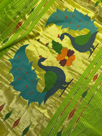 NEON GREEN PURE HANDLOOM COTTON PAITHANI SAREE