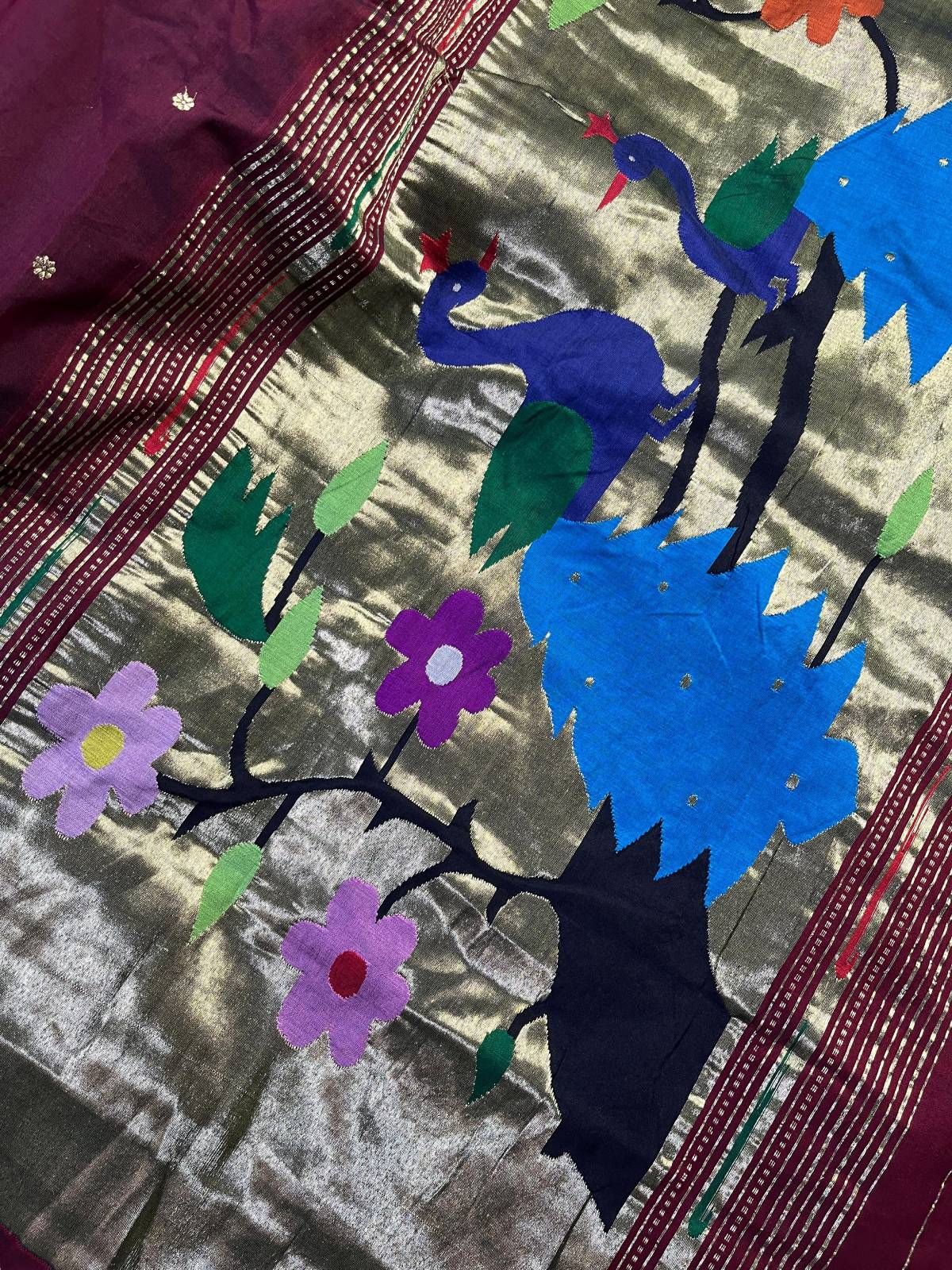 DARK WINE PURE HANDLOOM COTTON PAITHANI SAREE