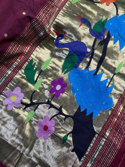 DARK WINE PURE HANDLOOM COTTON PAITHANI SAREE