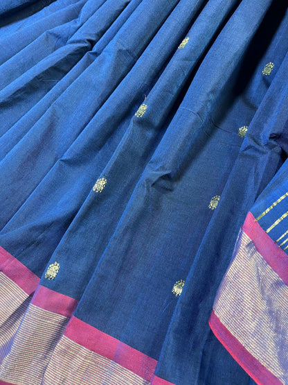 MIDNIGHT BLUE PURE HANDLOOM COTTON PAITHANI SAREE