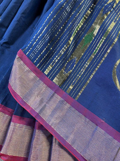 MIDNIGHT BLUE PURE HANDLOOM COTTON PAITHANI SAREE