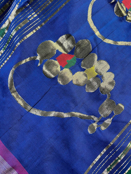 MIDNIGHT BLUE PURE HANDLOOM COTTON PAITHANI SAREE