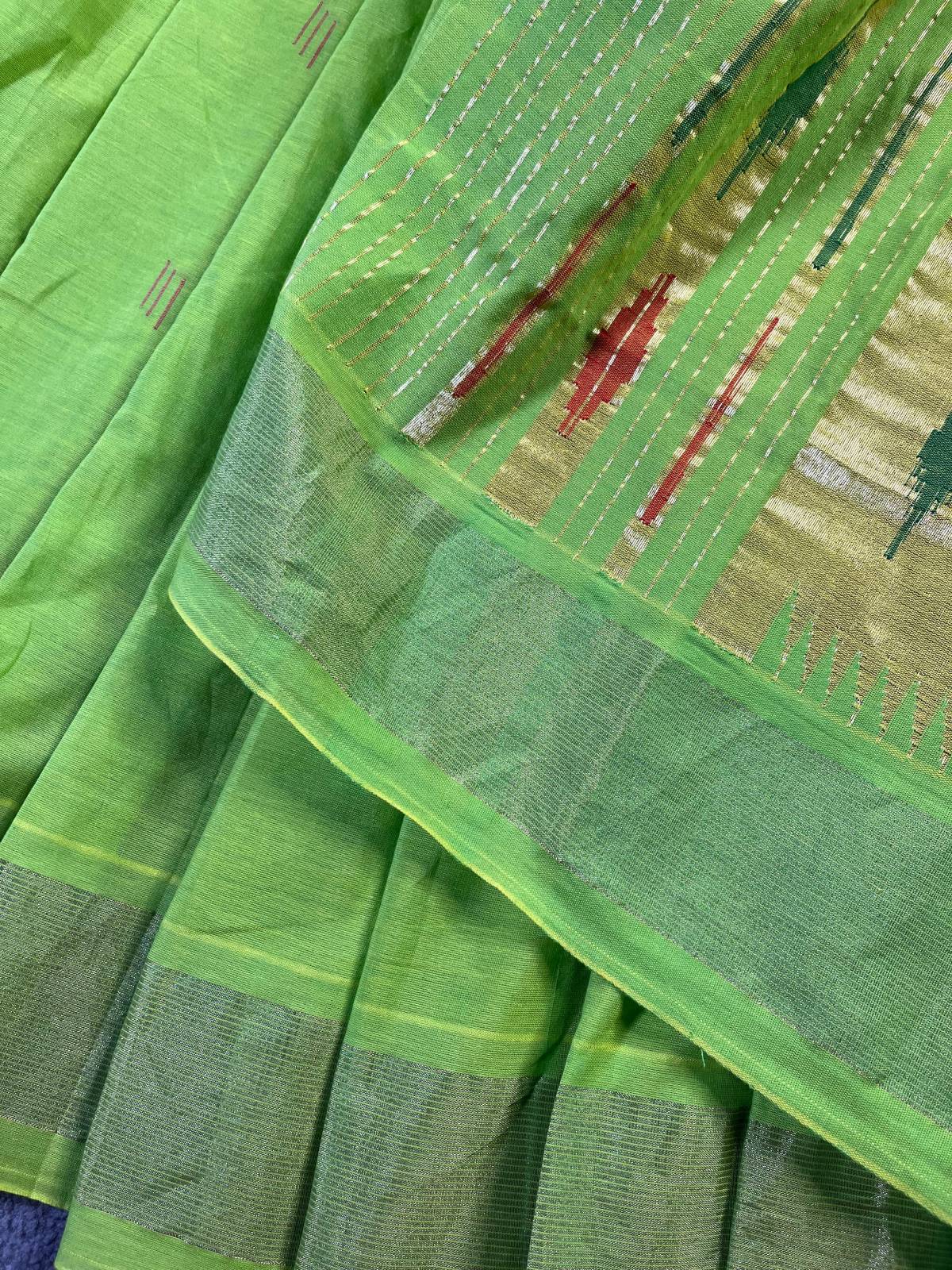 NEON GREEN PURE HANDLOOM COTTON PAITHANI SAREE