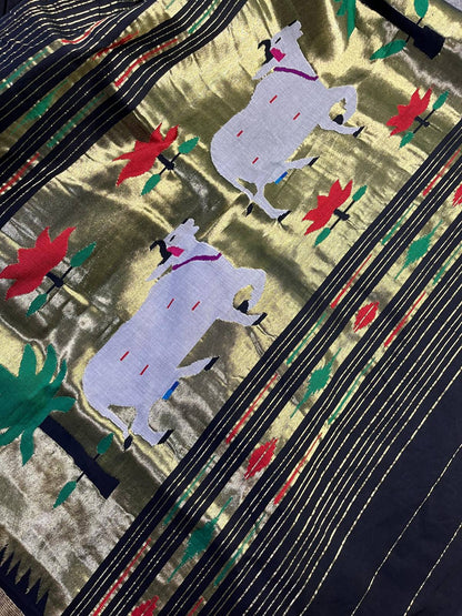 BLACK PURE HANDLOOM COTTON PAITHANI SAREE