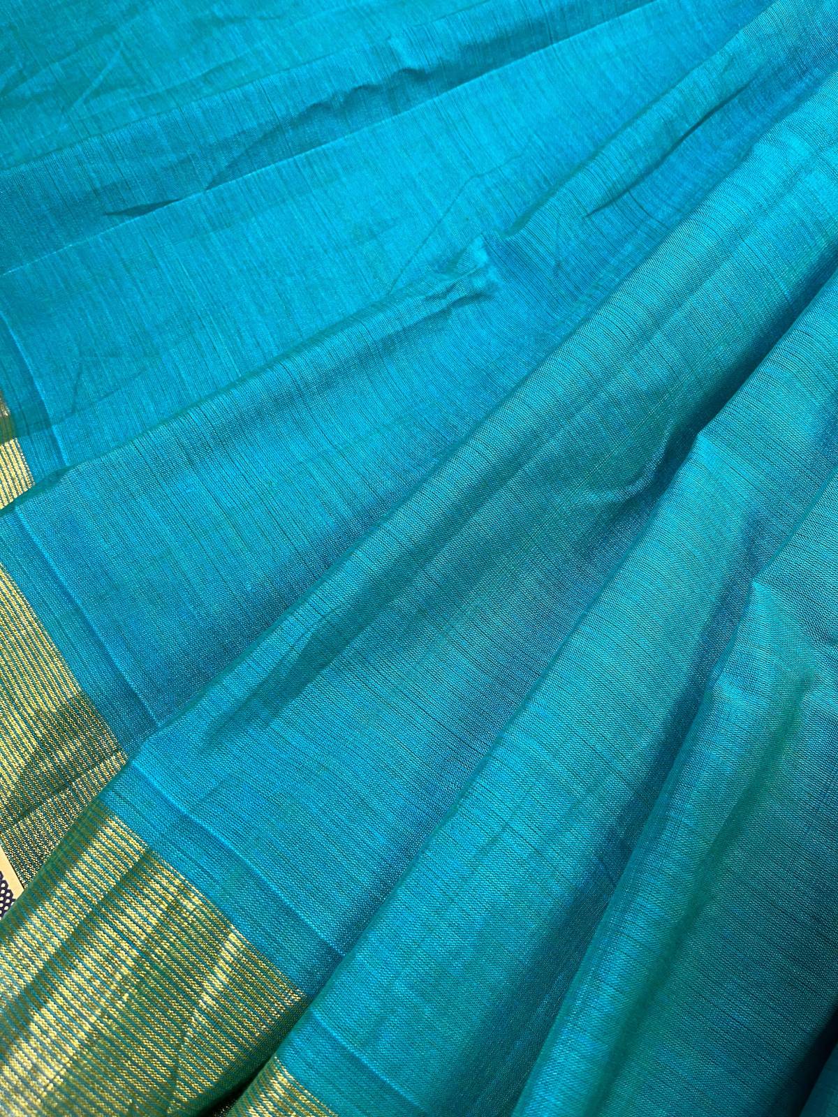 TURQUOISE BLUE PURE HANDLOOM COTTON PAITHANI SAREE