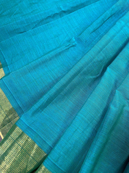 TURQUOISE BLUE PURE HANDLOOM COTTON PAITHANI SAREE