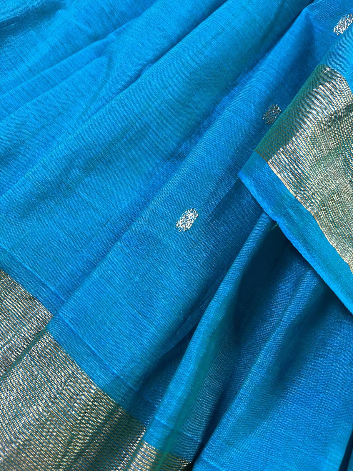 TURQUOISE BLUE PURE HANDLOOM COTTON PAITHANI SAREE