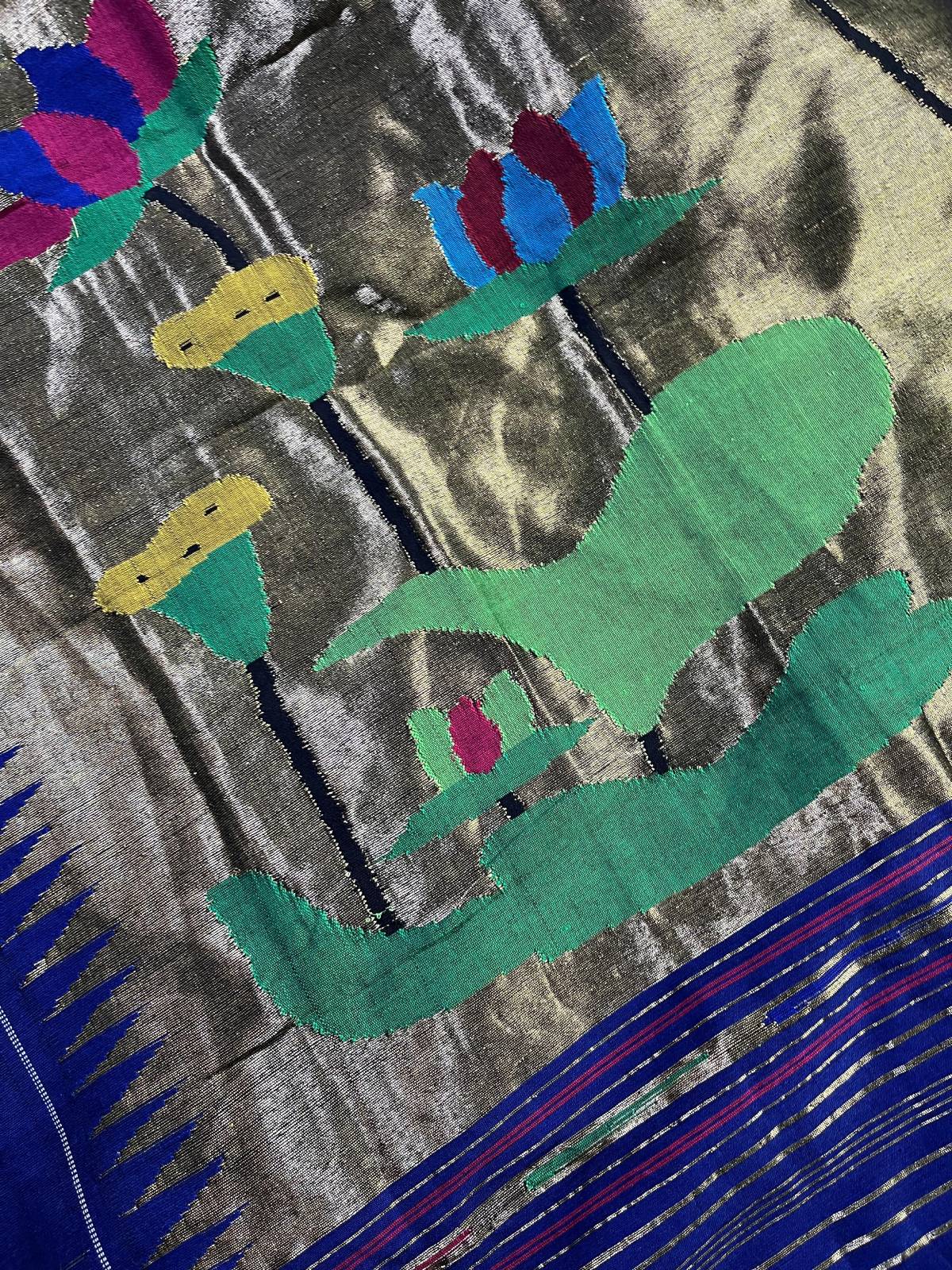 MIDNIGHT BLUE PURE HANDLOOM COTTON PAITHANI SAREE