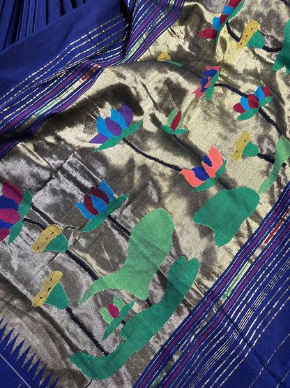 MIDNIGHT BLUE PURE HANDLOOM COTTON PAITHANI SAREE