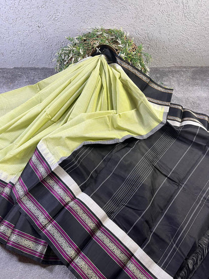 LIGHT PISTA GREEN COTTON PURE HANDLOOM KANJIVARAM SAREE