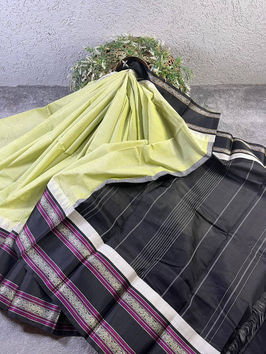 LIGHT PISTA GREEN COTTON PURE HANDLOOM KANJIVARAM SAREE