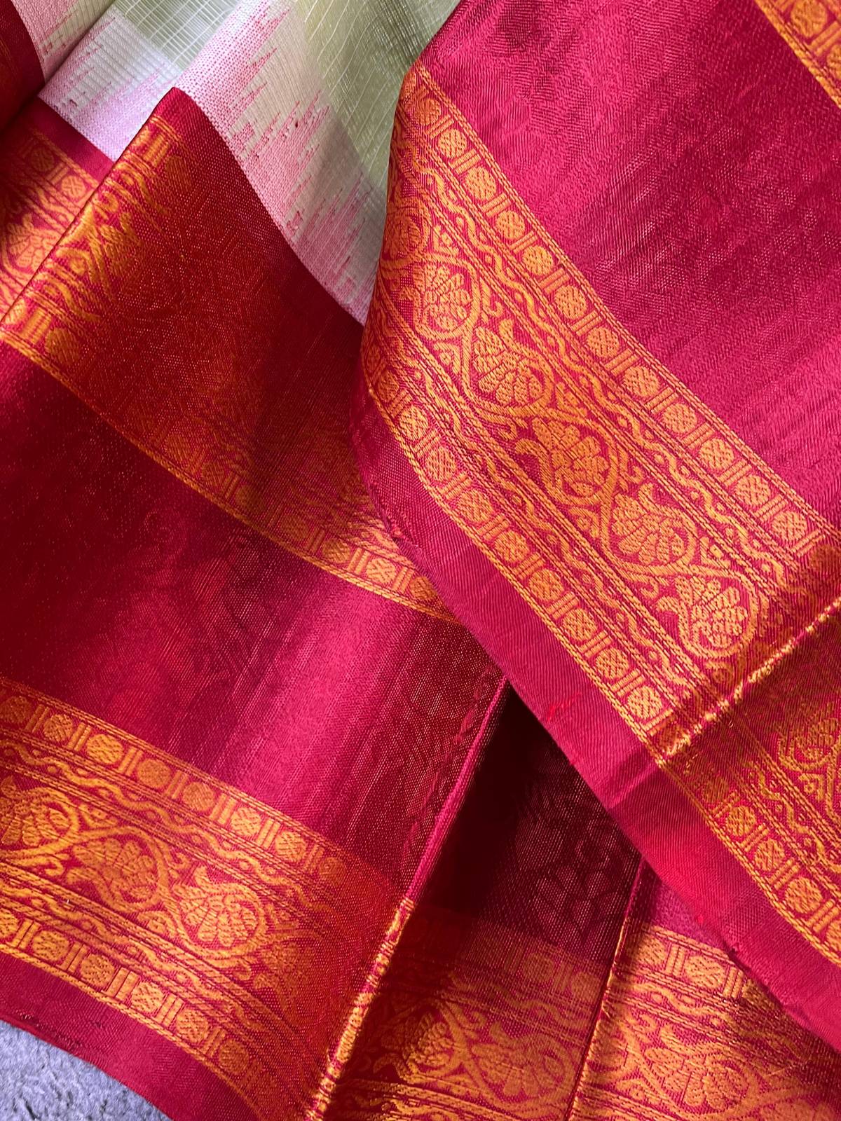 PISTA GREEN COTTON PURE HANDLOOM KANJIVARAM SAREE